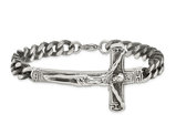 Mens Stainless Steel Antiqued Cross Bracelet (8.75 Inches)
